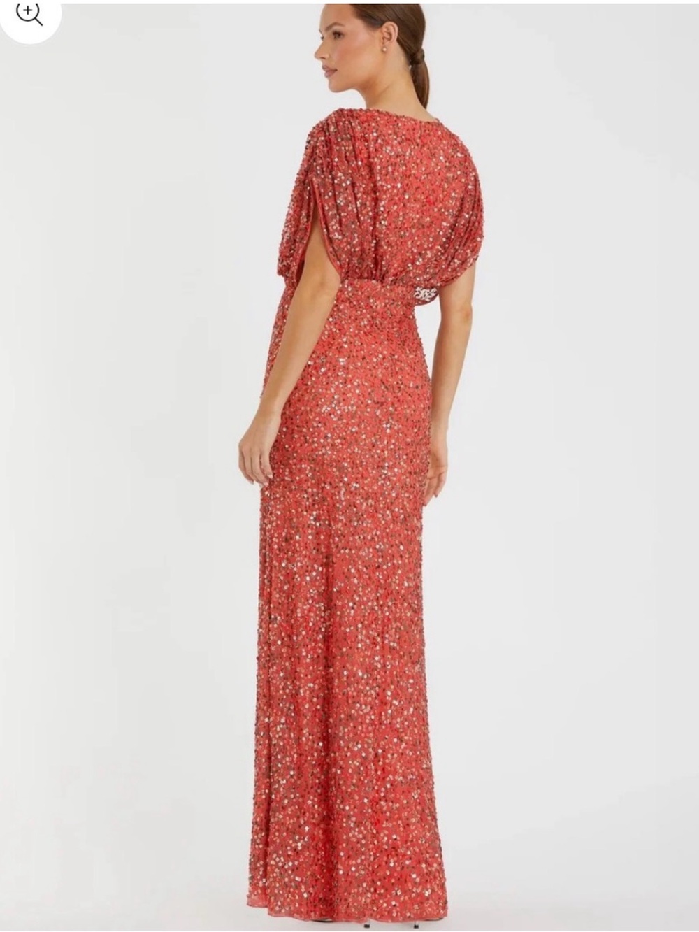 Elegant Sequin Coral V-Neck Evening Gown - Picture 2 of 5